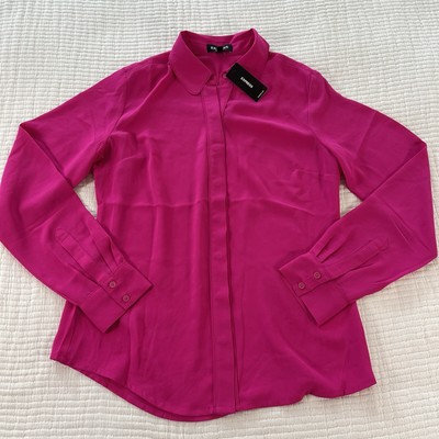 Express Shirt Womens XS Hot Pink Portofino Shirt Button Down Chiffon Office NWT