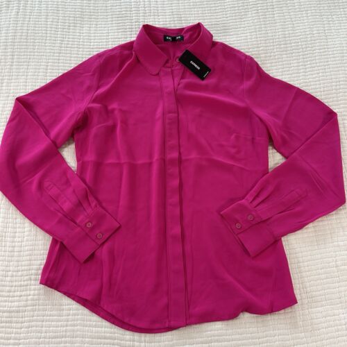 Express Shirt Womens XS Hot Pink Portofino Shirt Button Down Chiffon Office NWT