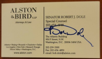 Bob Dole Autographed Business Card Signed Autograph US Kansas Republican Senator