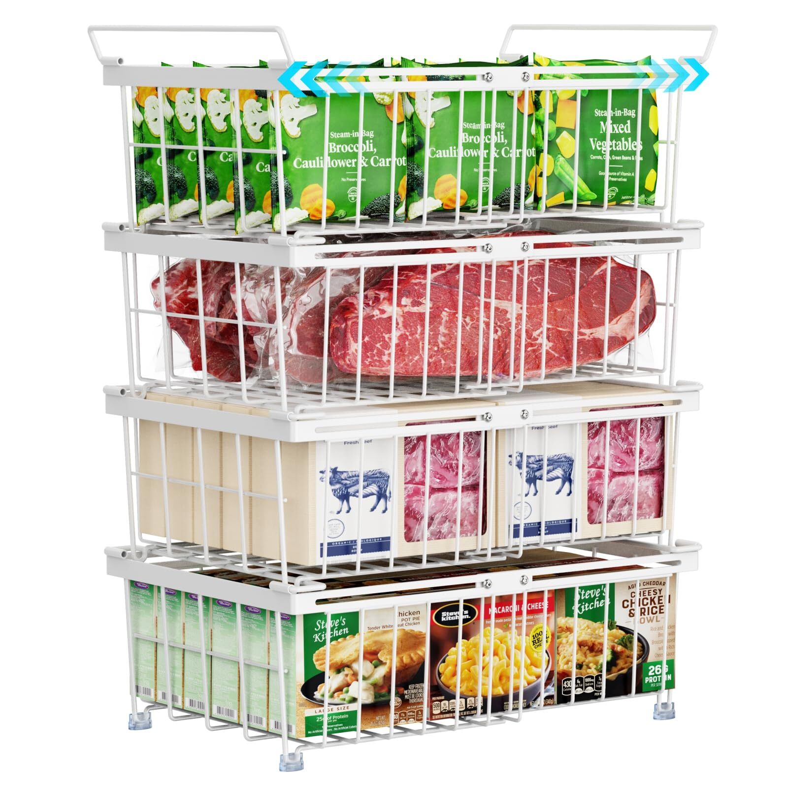 Freezer Organizer Bins - Fit 10 to 20 Cu.Ft Deep Freezer 4 Pack Large Expandabl