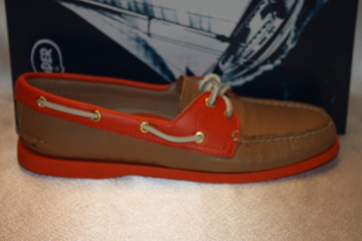 NEW! NIB! Sperry Top Sider A/O Eye Tan Orange Gold Leather Boat Shoes $90