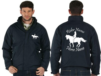 PERSONALISIERTE PFERDE JACKE WASSERDICHT REITER HALTERUNG SPRUNG MANTEL UNISEX GESCHENK TOP