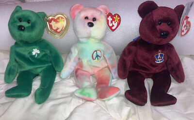 1996 Ty  Peace   Erin    Buckingham￼  Beanie Baby Retired - RARE ERRORS Lot