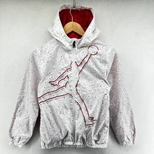 Nike Air Jordan Windbreaker Jumpman Jacket White Boy's Medium Full Zip Hooded