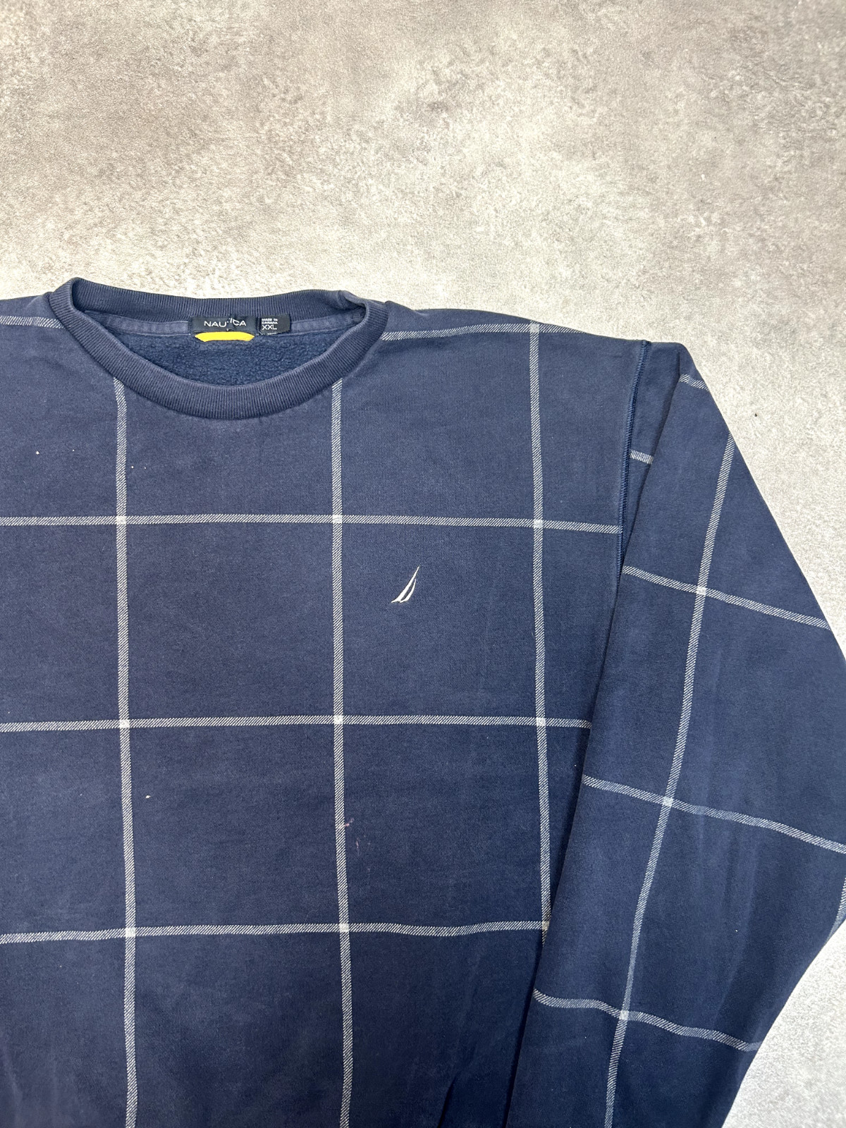Nautica Sweater Mens Y2K Pullover Check Crew Neck Sailing Sweater, Blue, 2XL image 4