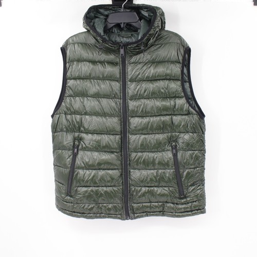 Zara Puffer Vest mens medium Green ultra lightweight jacket Full Zip Hooded poly - 第 1/12 張圖片