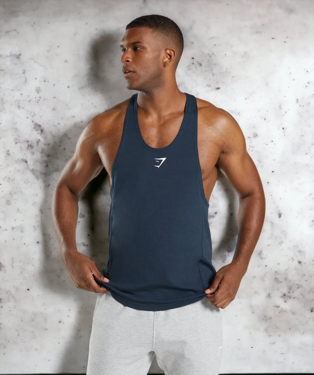 Gymshark Classic React Stringer Tank Top Slim Fit Shirt Navy Blue Men's  XS-XXXL