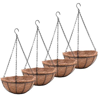 4Pk 8 Inch Metal Hanging Baskets with Coco Fiber Liner for Oudoor Plants Garden