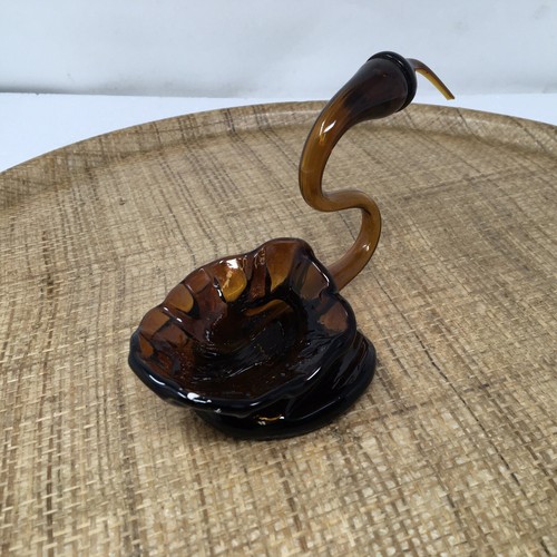 Vintage Hand Blown Art Glass Swan Brown Amber Trinket Dish Bowl - Picture 2 of 10