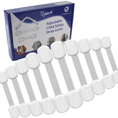 Child Safety Strap Locks 10 Pack Adjustable Cabinet & Drawer Baby Proofing Locks