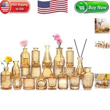 Vintage Amber Gold Mini Vases - 20-Pc Glass Set for Beautiful Flower Displays