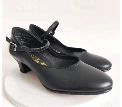 New Dance Shoes 5.5 Leather Sole Black Mary Jane Salsa Theater Spin Closed Toe