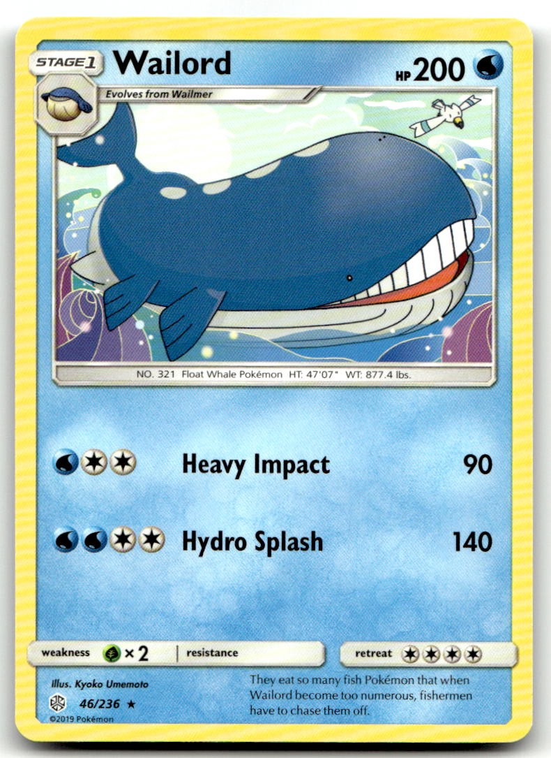 Wailord 46/236 Rare Cosmic Eclipse Pokemon Near Mint