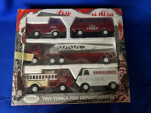 Vintage Tiny Tonka Fire Department Set of 5 Vehicles w/Box