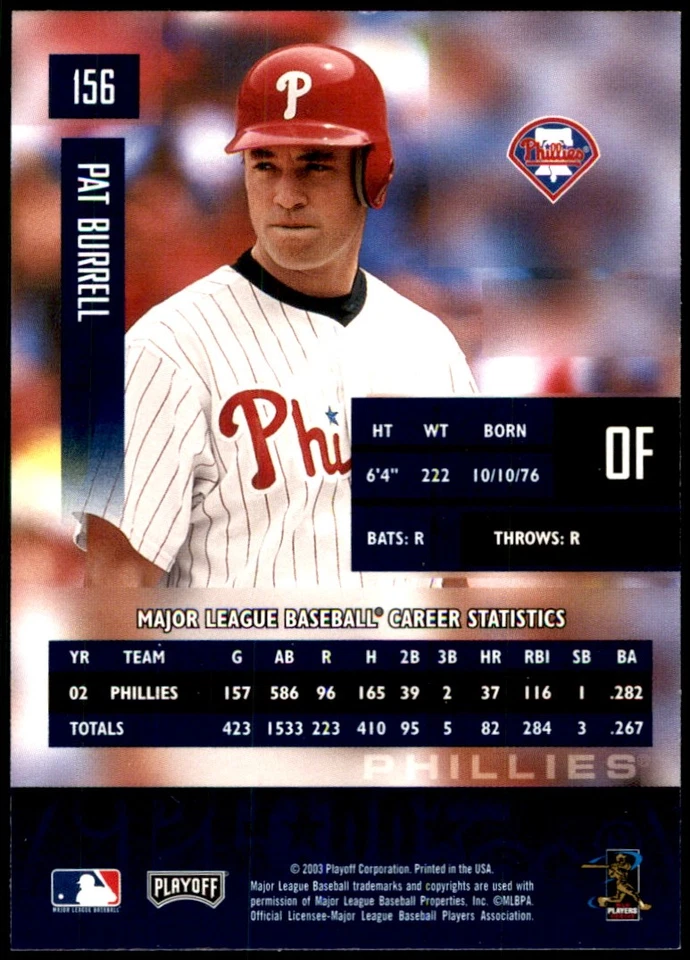 Pat Burrell 2003 Playoff Prestige #156 Phillies MLB READ FREE SHIP AutographDen - Image 2 of 2