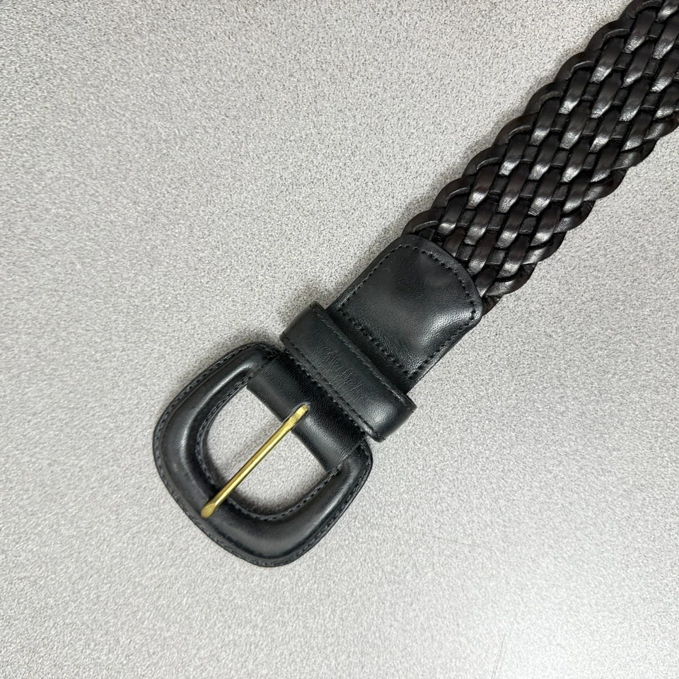 Cinturón de cuero tejido Coach para mujer pequeño negro hebilla de latón trenzado 1,5" Boho 3851 Foto 2 de 4