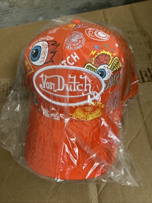 Von Dutch Trucker Hat City Of Angels  Orange Eyes Logo Snapback Cap