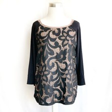 Anthropologie DOLAN Lace Filigree Top sz S Black Casual Goth Raglan USA Made