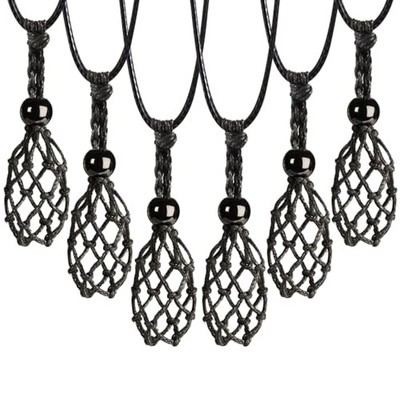 FANASY Crystal Stone Holder Necklace Empty Crystal Cage Necklace 6pcs Black