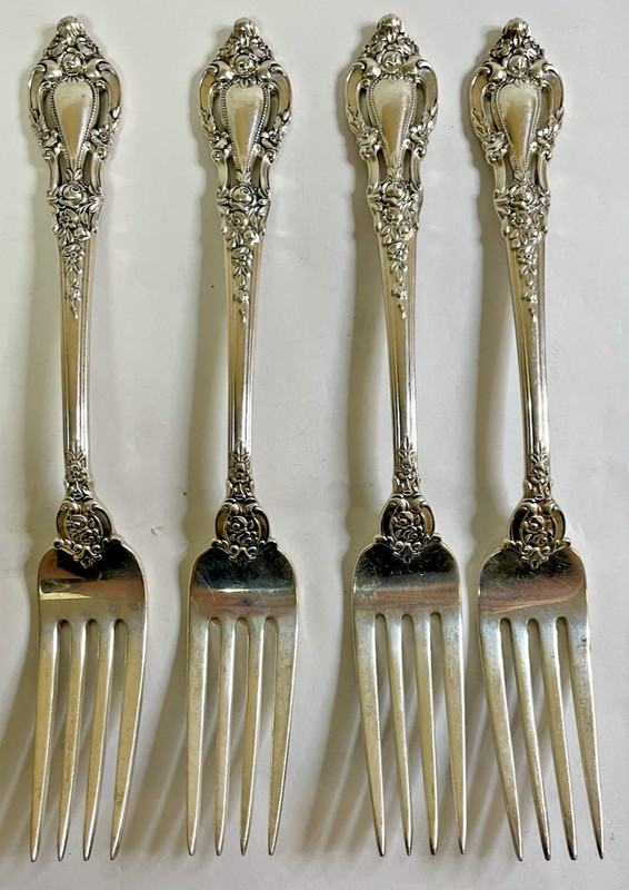 Set of 4 Sterling Silver Lunt Eloquence Ornate Floral Vintage Forks 254.0 Grams