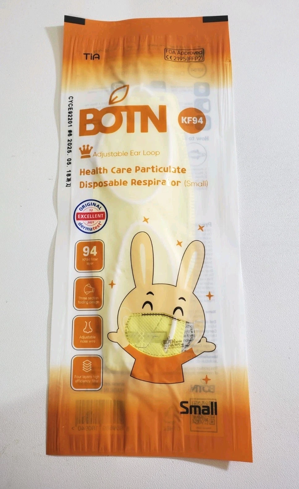 BOTN KF94 ADJUSTABLE Mask Small Color Yellow 10 Pack Made In Korea