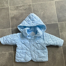 Dani Blue Quilted Padded Hooded Baby Jacket 3 Months detachable hood
