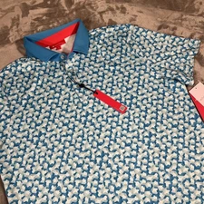 Redvanly Polo Shirt Mens Large Blue/ White Geometric Golf NWT Cowley New