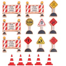 16 Pc Wooden Construction Signs and Traffic Cones - Construction Site Road Signs