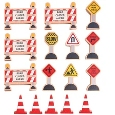 16 Pc Wooden Construction Signs and Traffic Cones - Construction Site Road Signs