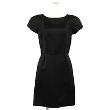 Chanel P41856 Silk Satin Dress French Sleeve Coco Mark Charm