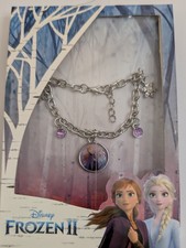 Disney Frozen II Charm Bracelet Anna Elsa Snowflake Purple Crystal Silver Tone