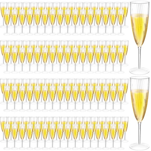 144 Pack Disposable Plastic Champagne Flutes Clear Hard Glasses 6 oz Ideal fo...