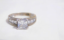 Vintage Sterling Silver CZ Princess Cut Solitaire Ring R901