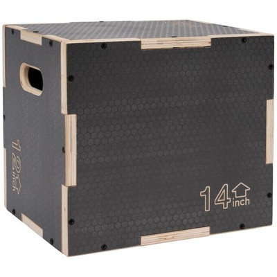 Signature Fitness 16'' x 14'' x 12'' Wooden Plyo Box Non-Slip Jump Platform, Gray