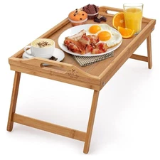 Zulay Bamboo Folding Breakfast Tray – Bed, Snack & Laptop Desk with Legs
