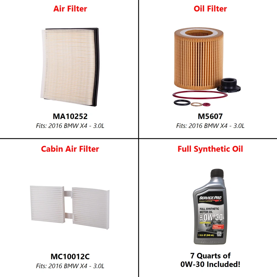2016 BMW X4 3.0L Complete Oil, Air & Cabin Filter Kit (0W-30) Foto 2 de 4