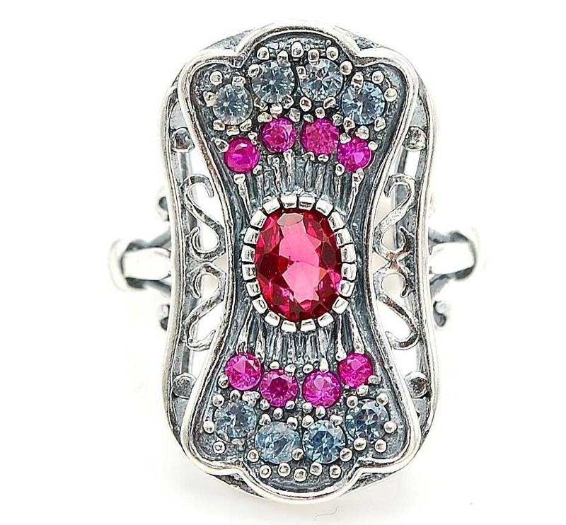 Heat Treated Rubellite Tourmaline 925 Sterling Silver Deco Ring Sz 7 XA1-2