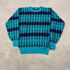 Vintage Knitted Jumper abstract patterned grandad knit sweater Men's XL
