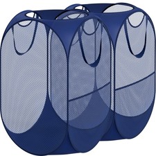 Simple Houseware Mesh Pop-Up Laundry Hamper Basket with Side Pocket, Dark Blu...