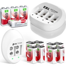 EBL 9V Li-ion Batteries, USB Rechargeable 9-Volt Li-Ion Battery Pack Lot