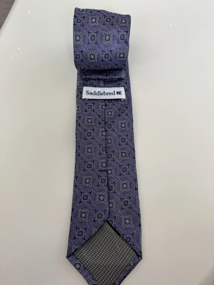 Corbata ajustada de diseñador PAISLEY púrpura mezcla seda SADDLEBRED para hombre Foto 3 de 3