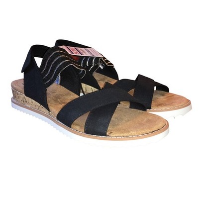 Skechers Bobs Desert Kiss Black Cork Heel Strappy Espadrille Sandal Beach 10 NWT