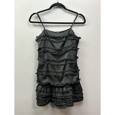 Princess Polly Mini Dress Womens 6 Black Tiered Ruffle Hem Adjustable Strap