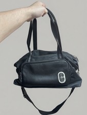 COACH Black Leather Nylon Court Weekender Duffle Travel Bag C4096