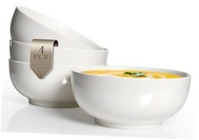 Cereal Bowls,39 OZ Large Soup Bowls: Porcelain Salad 39 oz 4 pieces White
