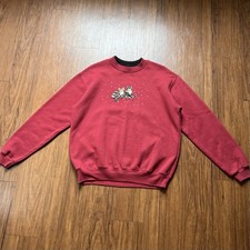 Vintage 90s Cat Embroidered Sweater Large Women s Red Crewneck Grandma Cottage