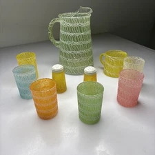 MCM Vintage Color Craft Spaghetti String Pitcher, Salt And Pepper, Creamer
