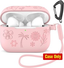 Pink Silicone Cover for AirPods Pro 3 Case with Keychain/Hand Strap, Flower Desi