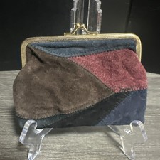 Vintage, Genuine Leather, Patchwork Coin Purse, Kiss Lock Closure, Gold