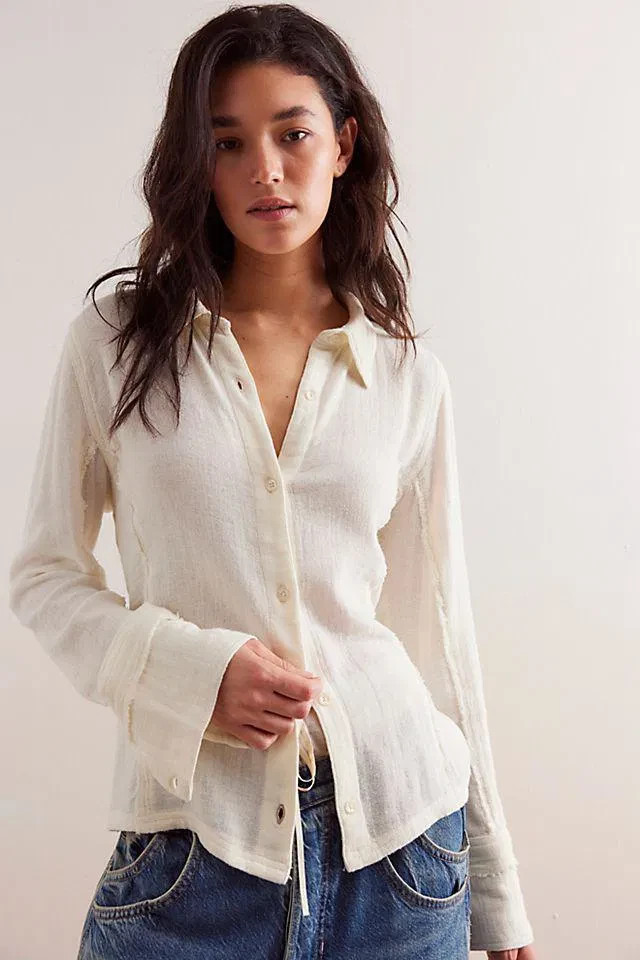 Free People We The Free Sunshine Gauze Top S 6 Cotton Ivory Shirt Blouse 46782